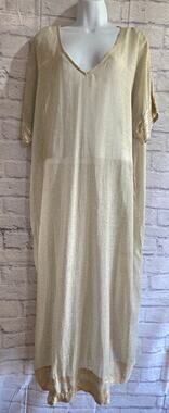 Dolma Tan with Sequin Trim Beize Kaftan Dolma Short Sleeves Boho One Size NWTS